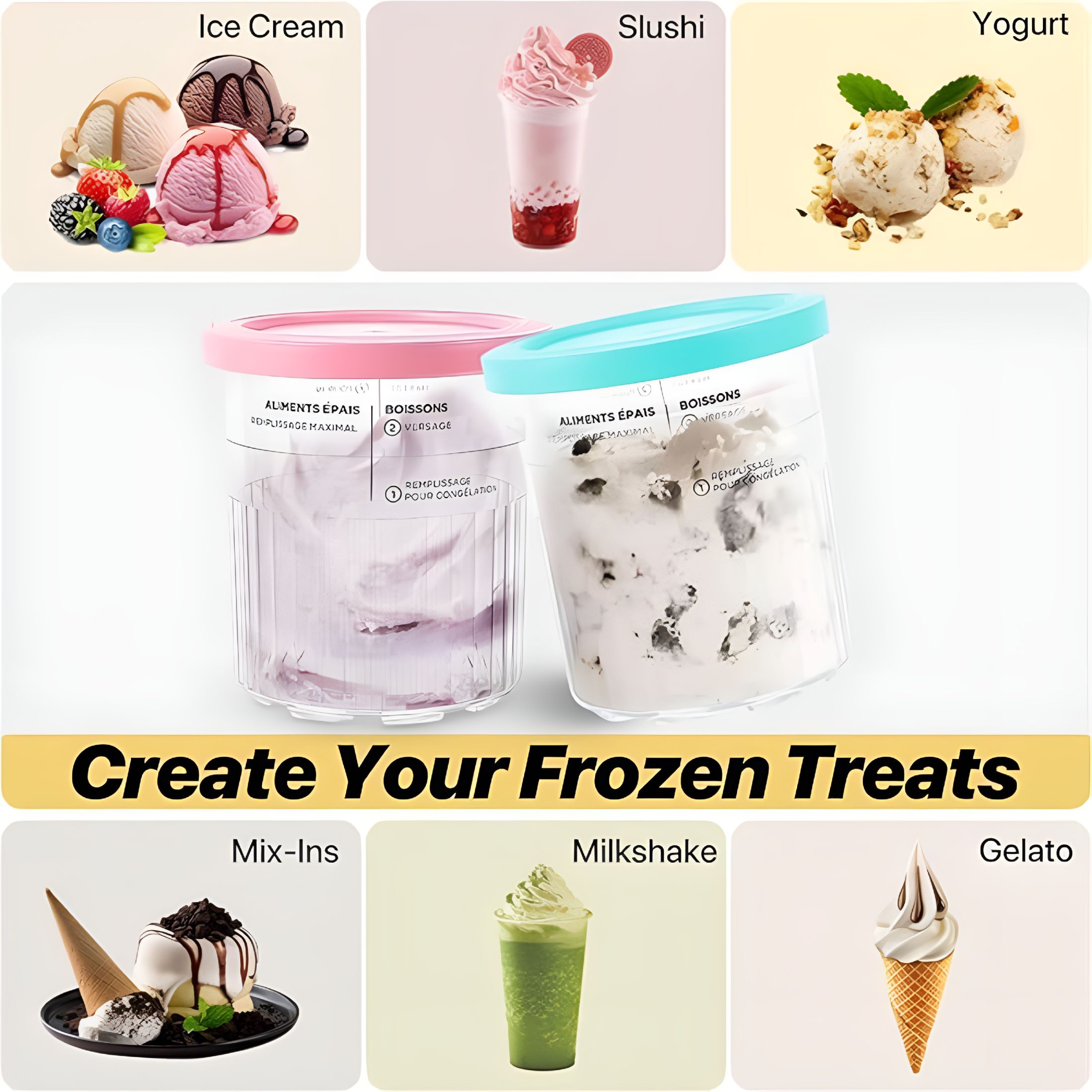 ACDANC 2026 New Replacement for Ice Cream Maker Pints and Lids 4 Pack,Compatible with 11-In-1 Ice Cream Maker,24Oz Deluxe Xl Cups,For Making Ice Cream,Storage,Freezing Desserts,Kitchen Use