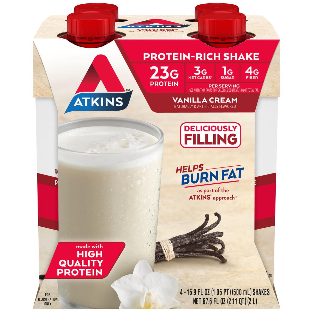 Atkins Meal Size Protein-Rich Shake, Vanilla Cream, 16.9 fl oz, 3/4ct Packs