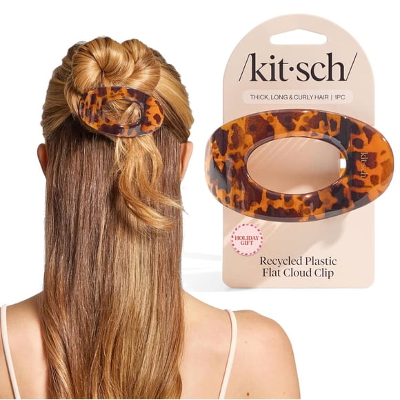 Kitsch Large Flat Claw Clips for Women - Stylish Flat Hair Clips, Strong Hold for Thick & Fine Hair | Non-Slip for Secure, Comfortable All-Day Wear | Ideal Gifts for Women - Tortoise Design