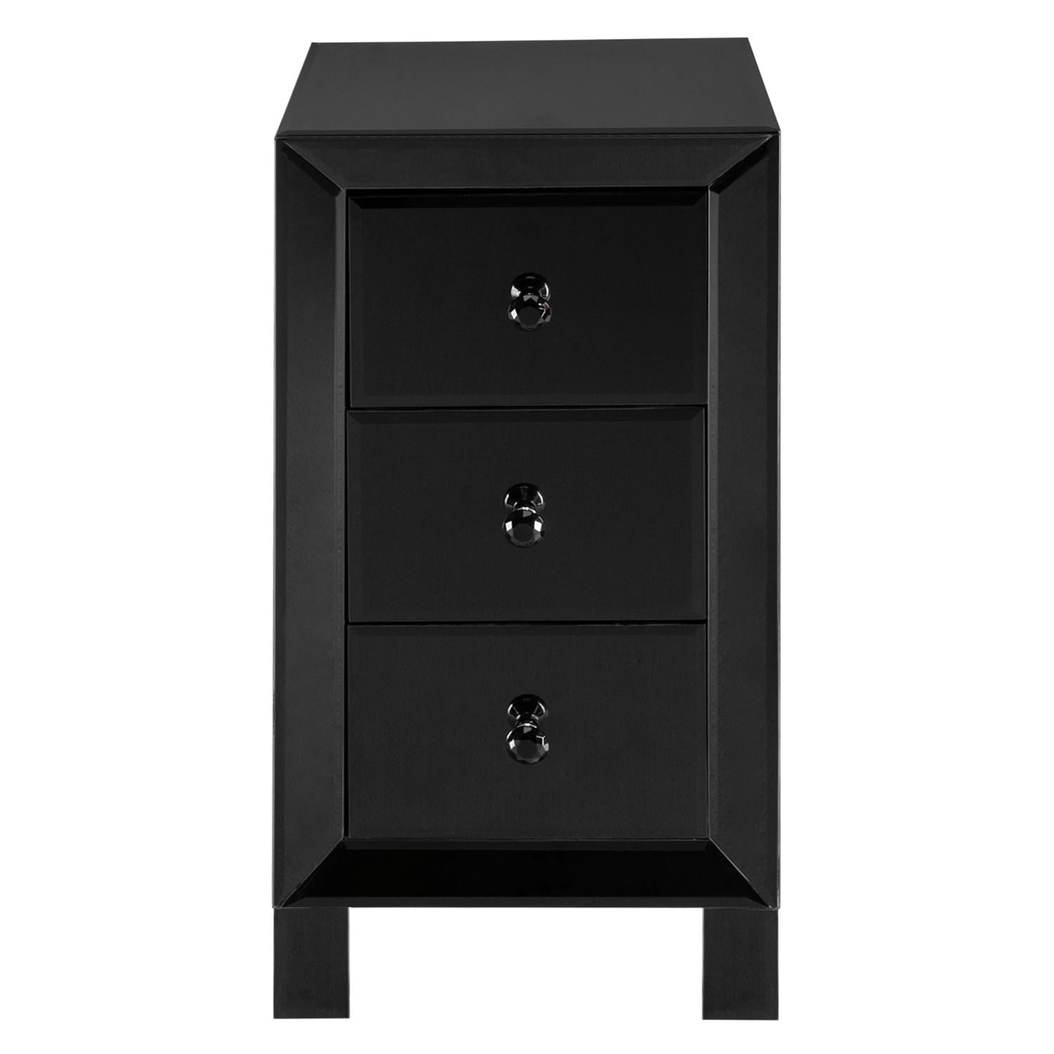 Ktaxon 3 Drawer Mirrored End Table, Black And Mirrored Bedside Table