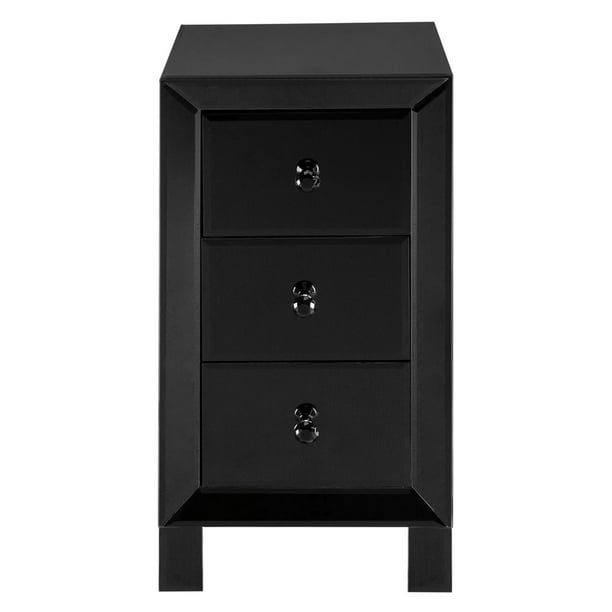 Ktaxon 3 Drawer Mirrored End Table, 3 Drawer End Table Black