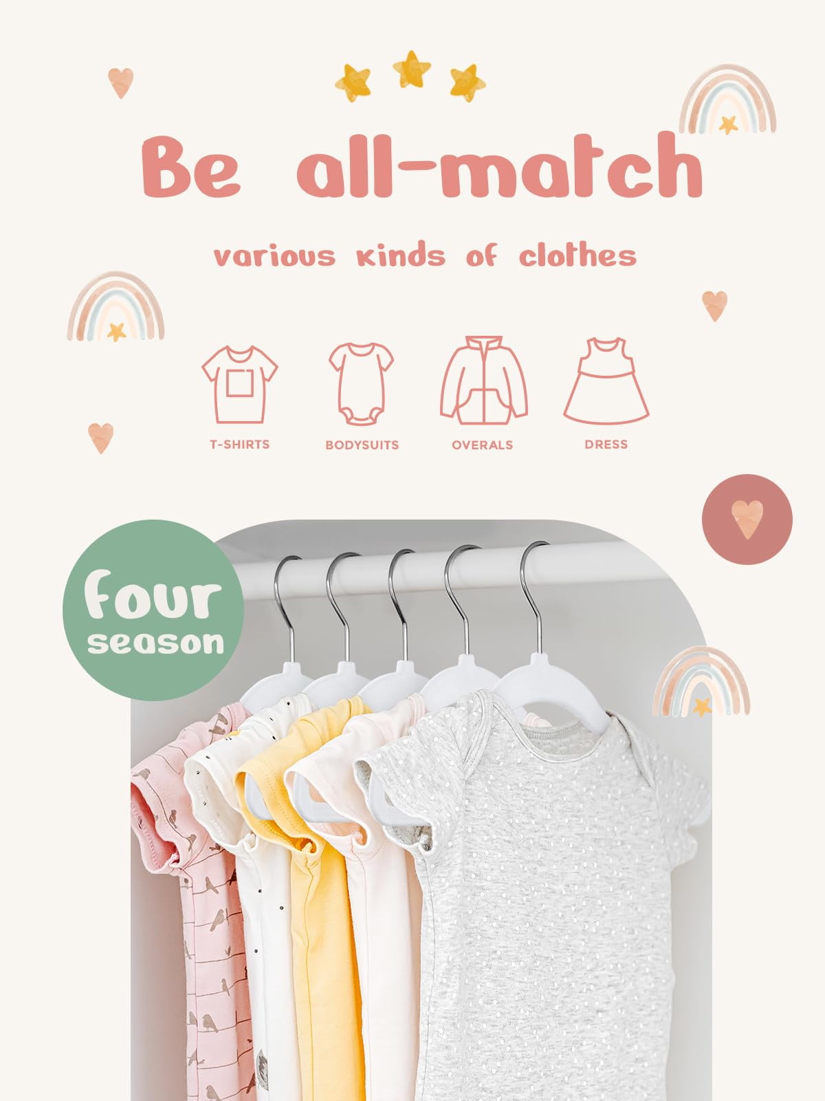 Cozymood 50 Pack Velvet Kids Hangers 11 inch Baby Felt Hangers Space-Saving Thin Design Baby to Toddler Clothes Organizer, White