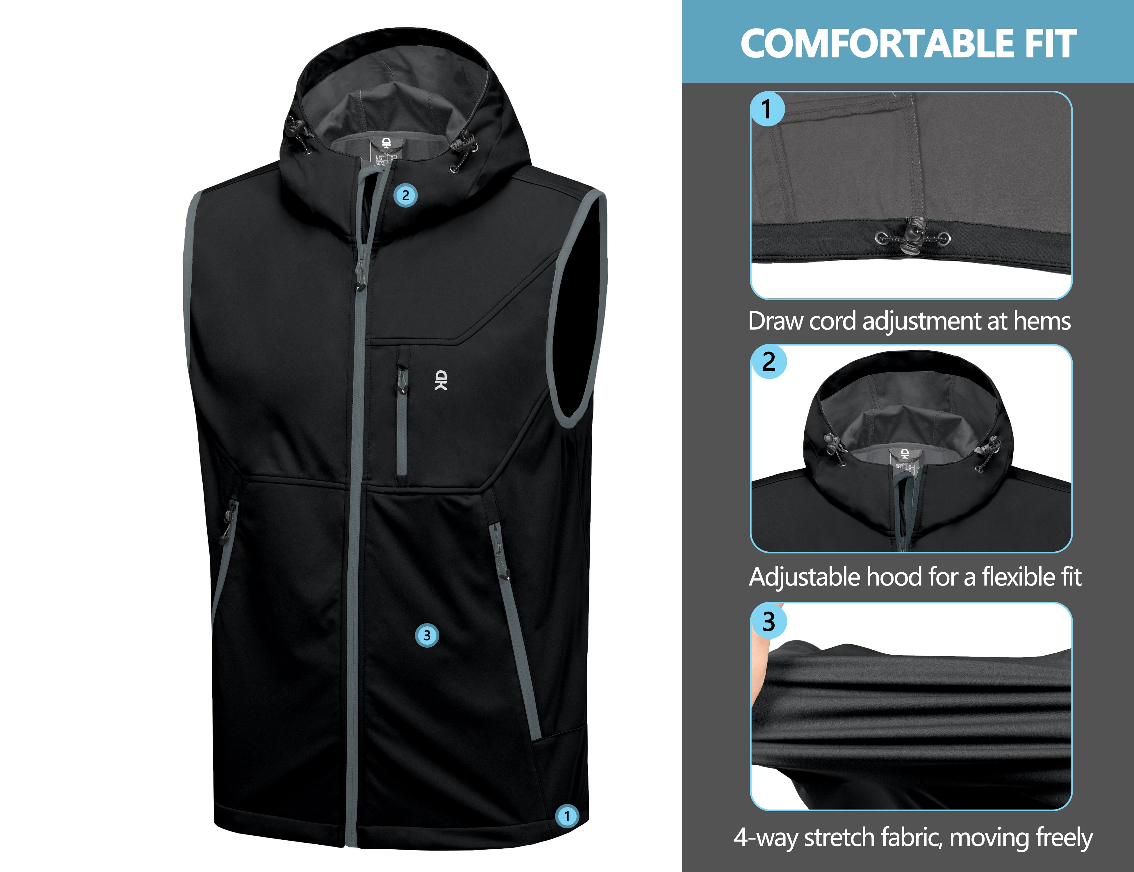 Little Donkey Andy Men's Lightweight Softshell Vest Windproof Sleeveless Jacket for Travel Hiking Running Golf Size XXXL