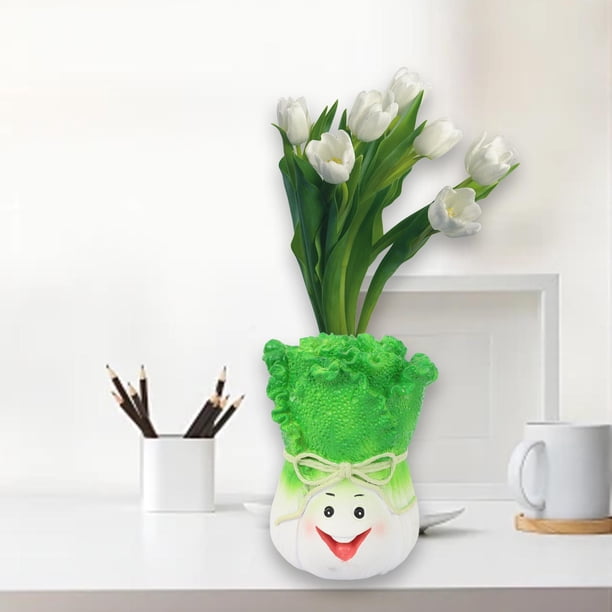Florero Floral en forma de planta de dibujos animados, adorno de mesa, centros de mesa decorativos hechos a mano para estantería, gabinete multiusos Repollo