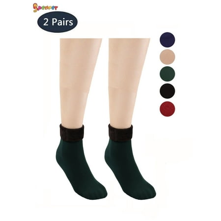 

Spencer 2 Pack Women s Winter Warm Fleece Lined Socks Solid Thick Thermal Stretchy Crew Socks for Cold Weather Green
