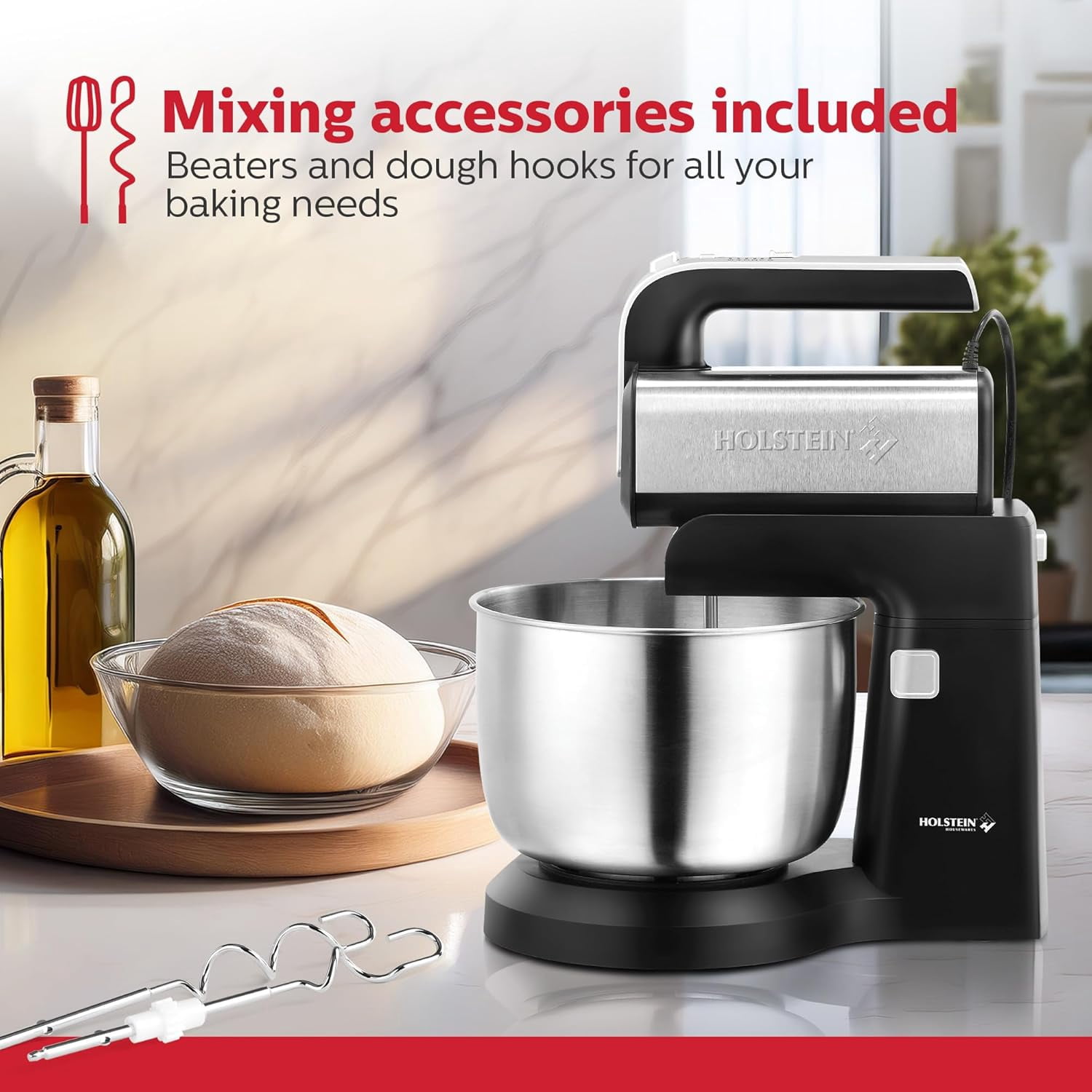 5-Speed Hand and Stand Mixer with LED Light for Baking Whipping