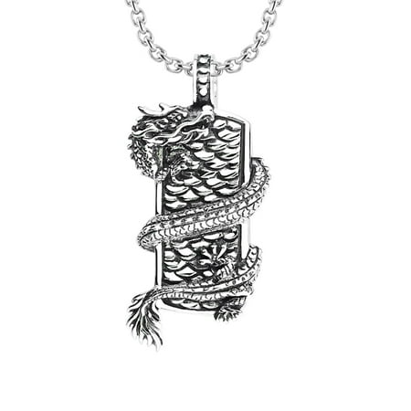 Men's Necklace with Dragon Wrapped on Shield