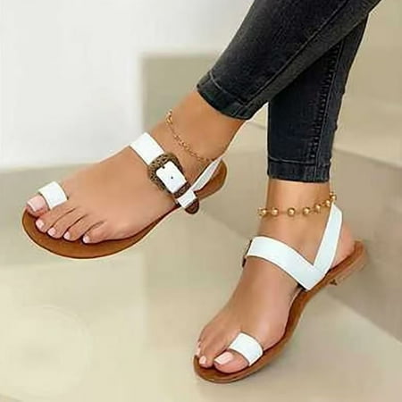 

BRISEZZS Womens Slide Sandals- Beach Open Toe Roman New Style Casual Summer Flat Slide Sandals #872 White-37