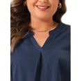 thumbnail image 5 of DARING DIVA Women's Plus V Neck Long Sleeve Rolled Up Sleeve Blouse 2X Navy Blue, 5 of 6