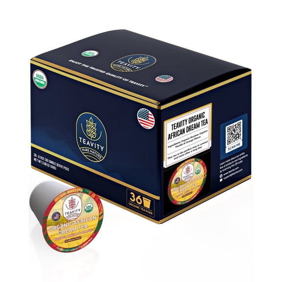 Organic Rooibos Tea Pods for Keurig Brewers - African Dream by Teavity - Decaffeinated, 36 Tea Pods