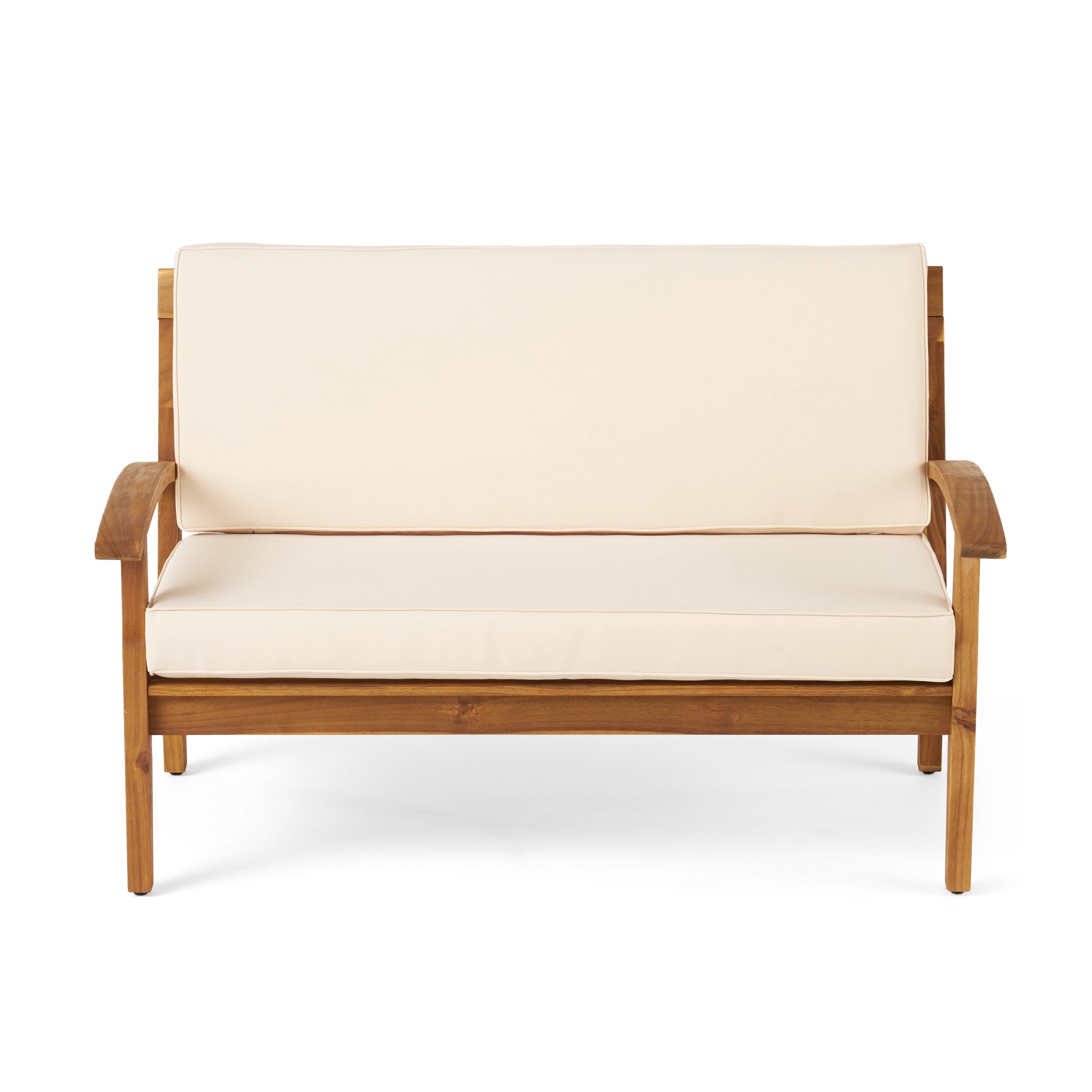 Outdoor Loveseat and Coffee Table Combined Leisure Set, Acacia Wood Frame Furniture for Patio Garden, Beige