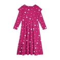 thumbnail image 4 of Abcomgle Girls Dresses Size 10-12 Casual A-Line Ruffle Long Sleeve Maxi Dress Polka Dot Crew Neck Sundresses Beach Tiered Dresses with Pockets,Hot Pink, 4 of 5