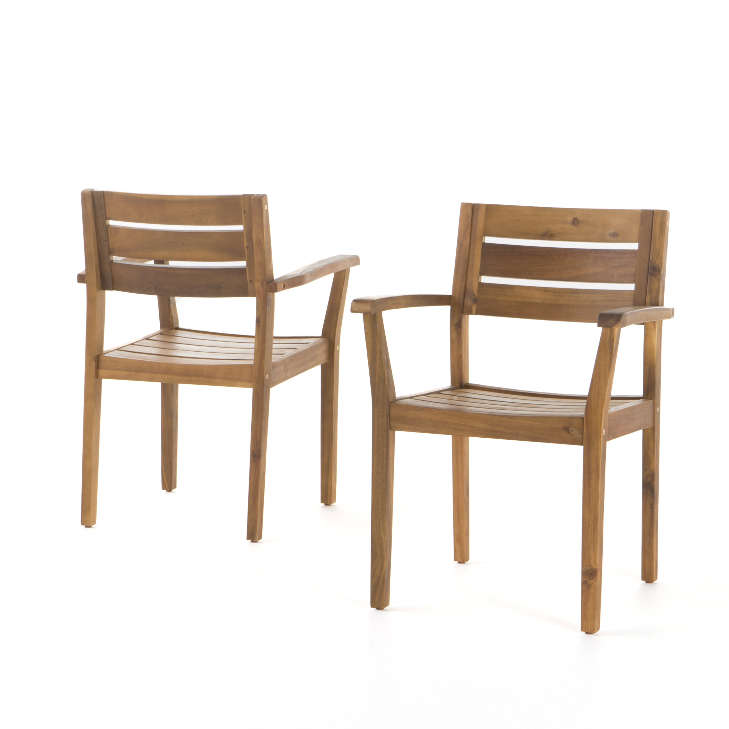 Outdoor Dining Chairs Set of 2 – Solid Acacia Wood Patio Armchairs with Slatted Seat & Back, Weather-Resistant for Backyard, Garden or Poolside