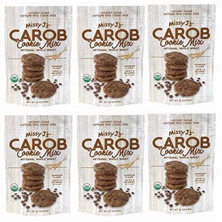 Missy J’s Organic Carob Whole Wheat Cookie Mix, Vegan Healthy Low Calorie Snacks 12 oz 6 Pack