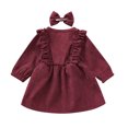 thumbnail image 3 of GZEFJRQM Girls Ruffle Button Princess Dress Kids Corduroy Ruffle Long Sleeve Dress with Headband Toddler Baby Girl Princess Party Dress Fall Winter Skirt Outfit, 3 of 8