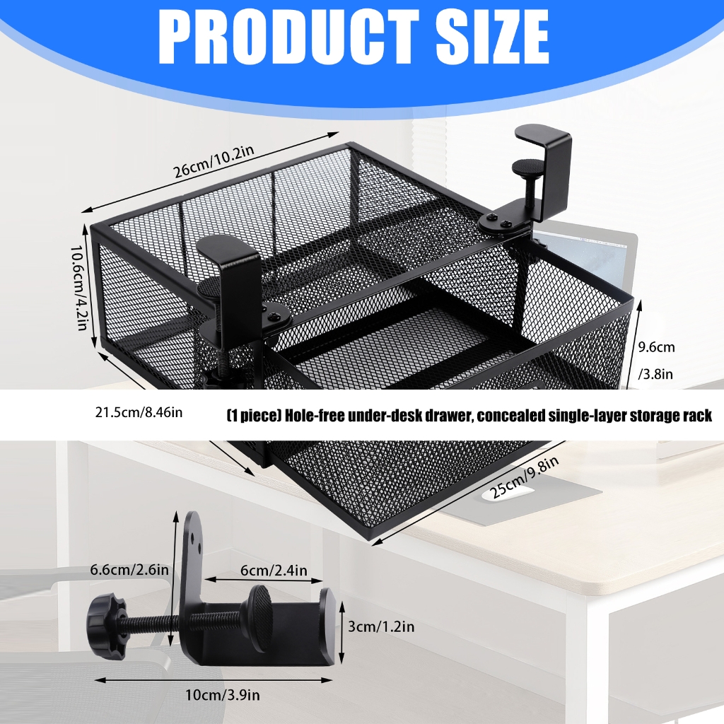 Single Layer Slide Out Storage Drawer For Desk Easy Installation Carbon Steel Design Desktop Organization Tool