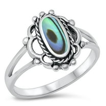 CHOOSE YOUR COLOR Long Oval Abalone Bali Bead Ring .925 Sterling Silver Band Jewelry Female Size 9