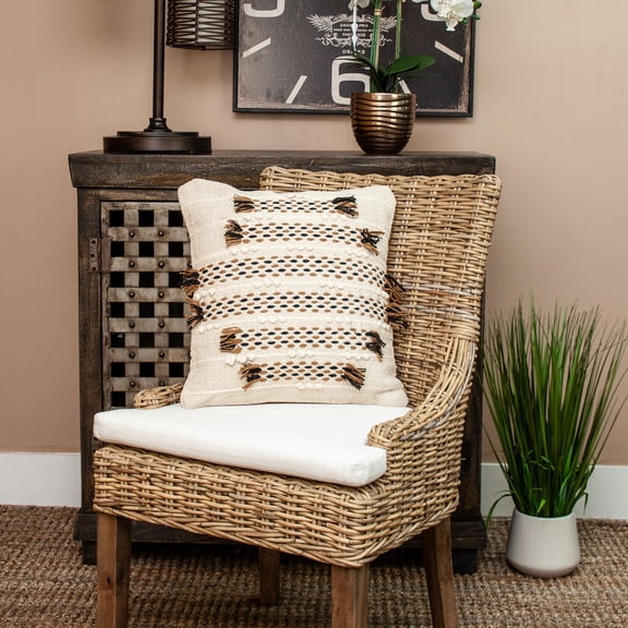 Nassau Collection Textured Woven Geometric Striped Throw Pillow - 17.75" - Beige and Black