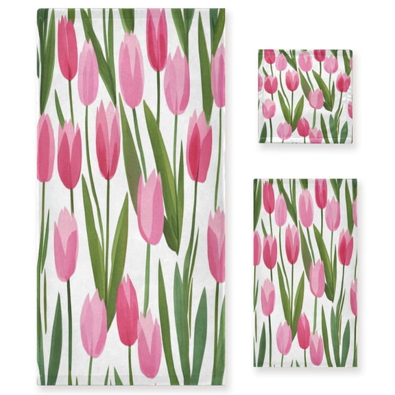 Three-Piece Towel Set Face Towel Towel Set Hand Towel Bath Towel Cotton Bath Towels Bath Towel Sets Hand Bath Towels Pink Tulips1