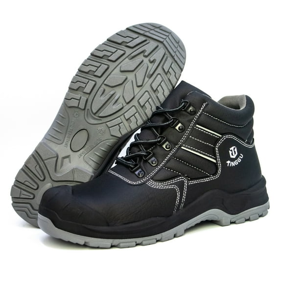 SKIUHS Men's High & Low Top Steel Toe Safety Work Boots – Waterproof Puncture Resistant Slip Resistant Faux Leather