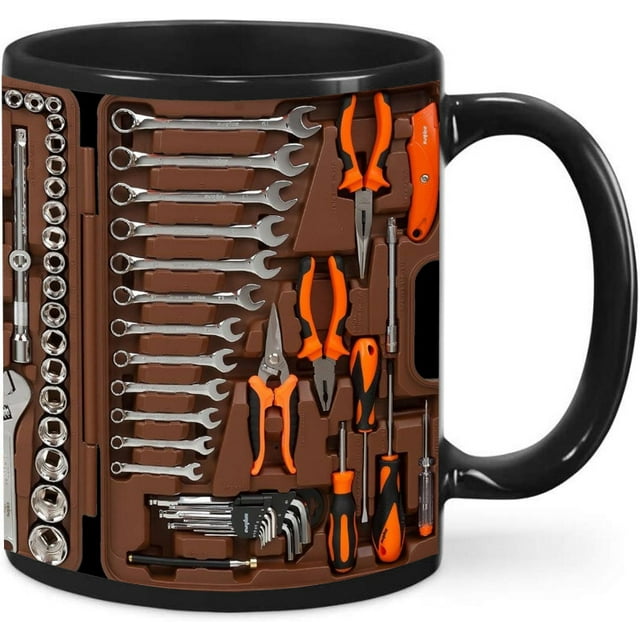 Taza de café con diseño de caja de herramientas, cerámica, 350 ml, con mango negro