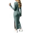 thumbnail image 5 of Tqcoqu Women's Solid Ribbed Knit Maxi Dresses,Lapel V Neck Long Sleeve Slim Fit Dress,Side Slit Business Elegant Maxi Dress,Blue Women's S-XXL, 5 of 7