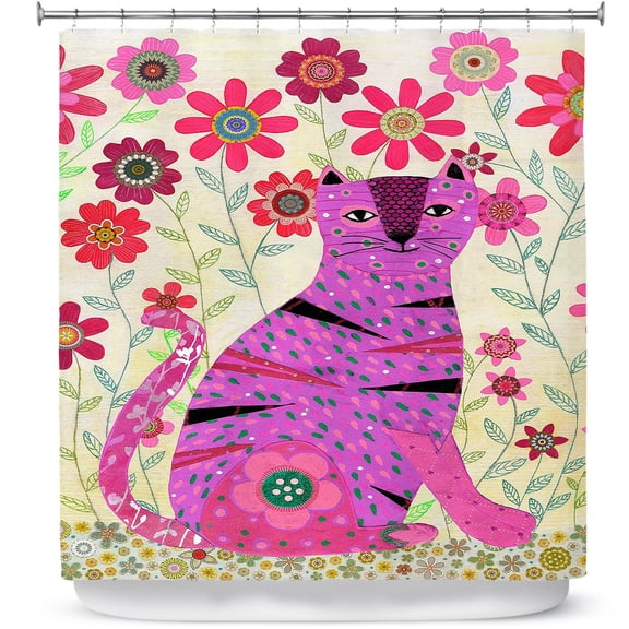 Shower Curtains 70" x 93" from DiaNoche Designs by Sascalia - Retro Flowers Purple Cat
