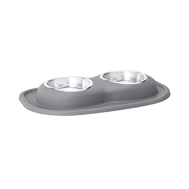 WeatherTech Double Low Pet Feeding System - Compact and Portable Dog / Cat Food and Water Station - 16 oz (2 Cups) Light Grey (DL1602LG)