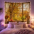 thumbnail image 2 of Autumn Orchard Through Rustic Window with Lace Curtains, Nostalgic Farmhouse for Nature Lovers, Harvest Wall Art Decor, Thanksgiving Gift, Tapestry Wall Hanging for Living Room and Bedroom, 2 of 5