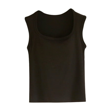 Mrat Slim Tank Women s Solid Color Padded Camisole without Rims and Cup Integrated Outer Wear Base Underwear Sports Bra Tank Tops for Women S-252 Black M