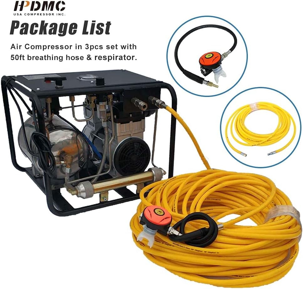 HPDMC SCU80E Hookah Dive System - 110V Oil-Free Electric Air Compressor with 50 FT Hose & Regulator for Snorkeling & Scuba