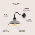 thumbnail image 4 of JONATHAN Y Aurora 12.25" 1-Light Farmhouse Industrial Indoor/Outdoor Iron LED Gooseneck Arm Outdoor Sconce, Gray, 4 of 7