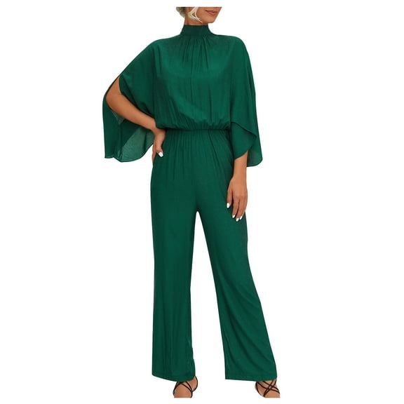 ameIAEA Women's Elegant Jumpsuits Dressy Short Sleeve Straight Long Pants Rompers Solid Color Outfits