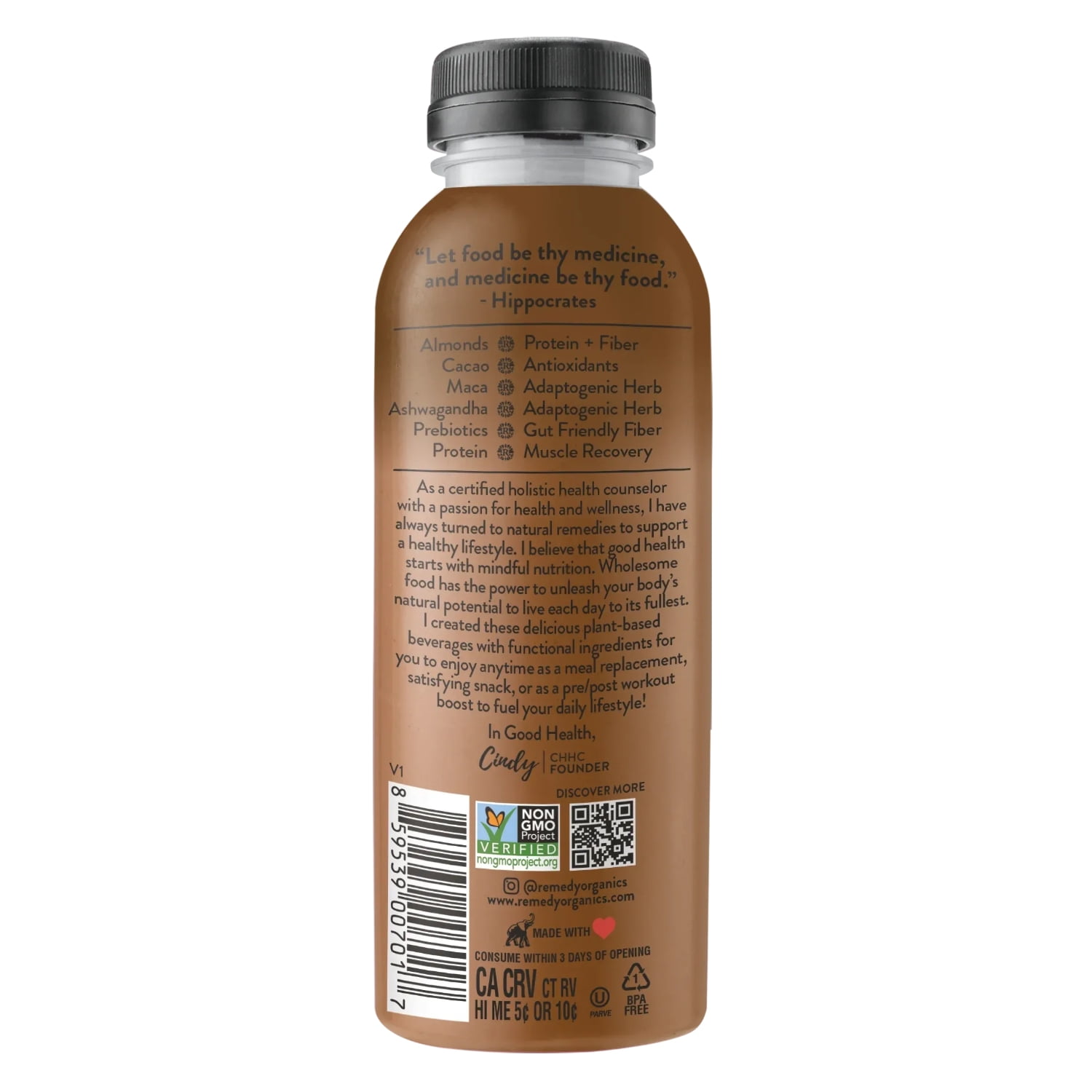 Remedy Organics Plant Based Cacao Essentials Nutritional Instant General Wellness Shake, 12 fl oz