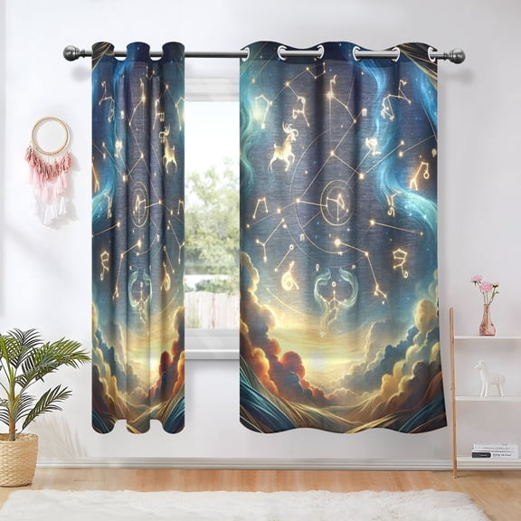 Stars Constellation Blackout Curtains Thermal Insulation 63 inch Grommet for Bedroom Living Room Bathroom Kitchen Windows 2 Pack