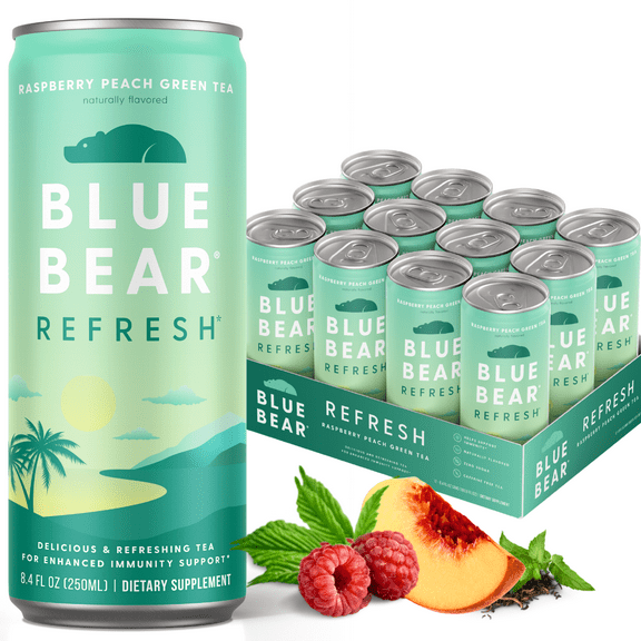 Blue Bear Refresh Raspberry Peach Green Tea - 12 Pack