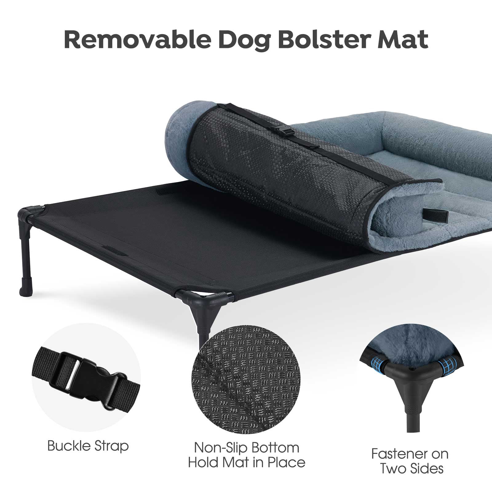 Veehoo Cooling Elevated Dog Bed with Fluffy Plush Bolster Cushion, 32 x 25 inches, Medium, Haze Blue