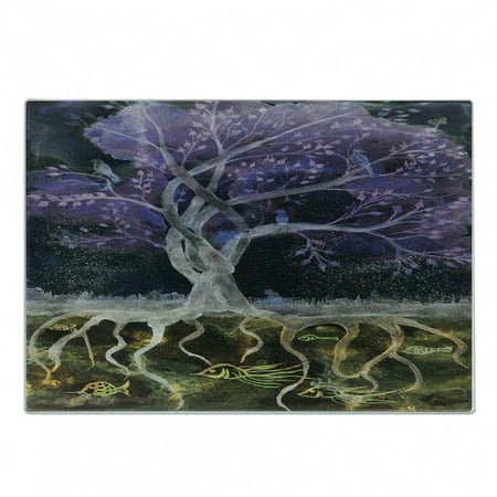 

Tree of Life Cutting Board Psychedelic Mysterious Nature at Night Birds and Fishes Home Art Decorative Tempered Glass Cutting and Serving Board Small Size Multicolor by Ambesonne