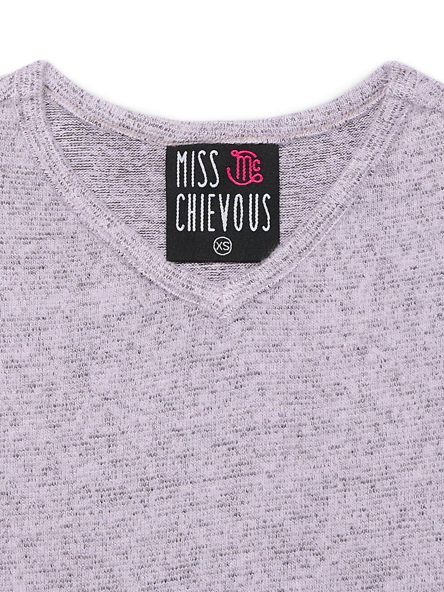 Miss Chievous Girls Brushed Knit V-Neck Top with Lettuce Edge, Sizes 4-16
