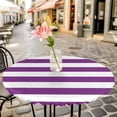 thumbnail image 3 of Classical Stripe Elastic Fitted Round Table Cover Purple Waterproof Outdoor Tablecloth for Holiday Party, Picnic, Patio & Dining Fits Tables Up to 55"-60", 3 of 8