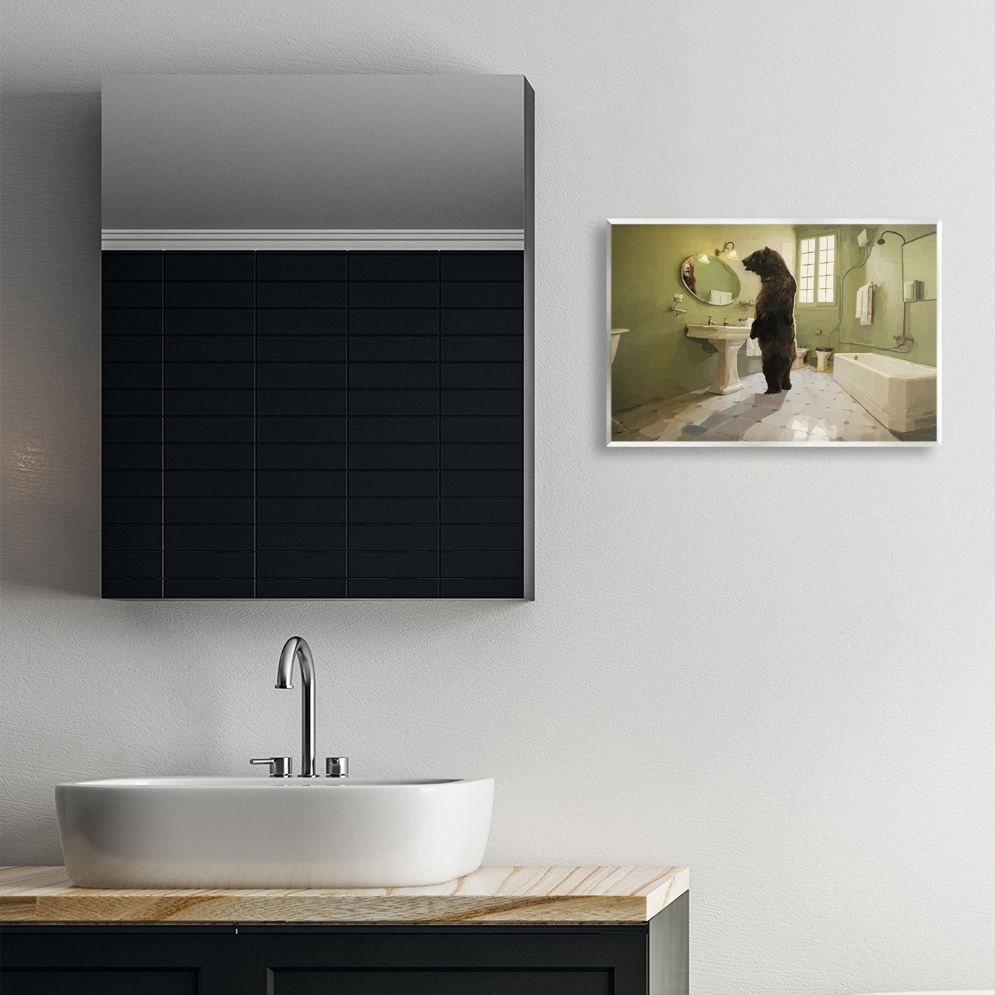 The Houseguest Bear in Bathroom Wall Plaque Art, design by Keith Thomson