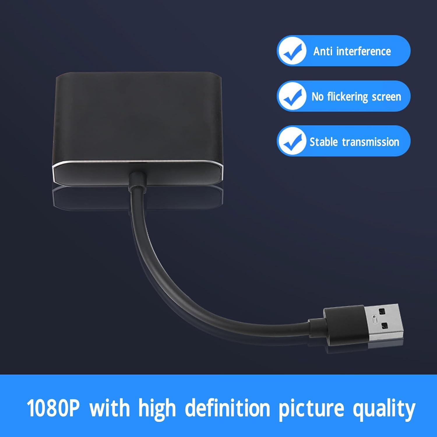 USB 3.0 To Dual HD Adapter, External Video Graphics Card HD Dual Monitor Display Adapter 1920x1080P 5Gbps USB C Splitter 2 Monitor Extended Display for PC Laptop