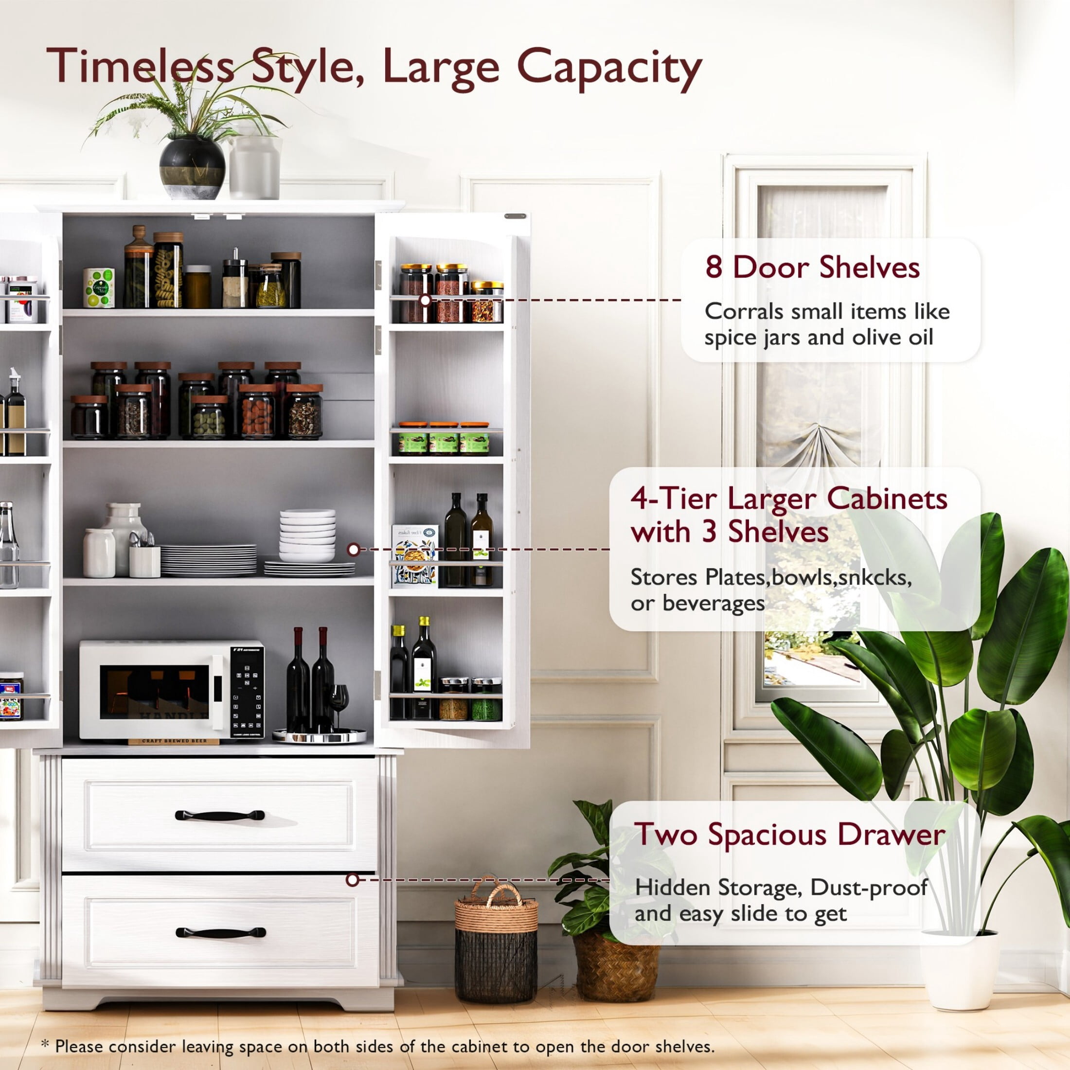 AENKYO 71-inch Farmhouse Kitchen Pantry Cabinet with Adjustable Shelves & Spacious Storage, White Oak