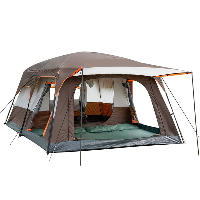 KTT Tienda de campaña extra grande para 10-12 personas (B), tiendas de campaña familiares, 2 habitaciones, 3 puertas y 3 ventanas con malla, pared recta, impermeable, doble capa, tienda grande para ex