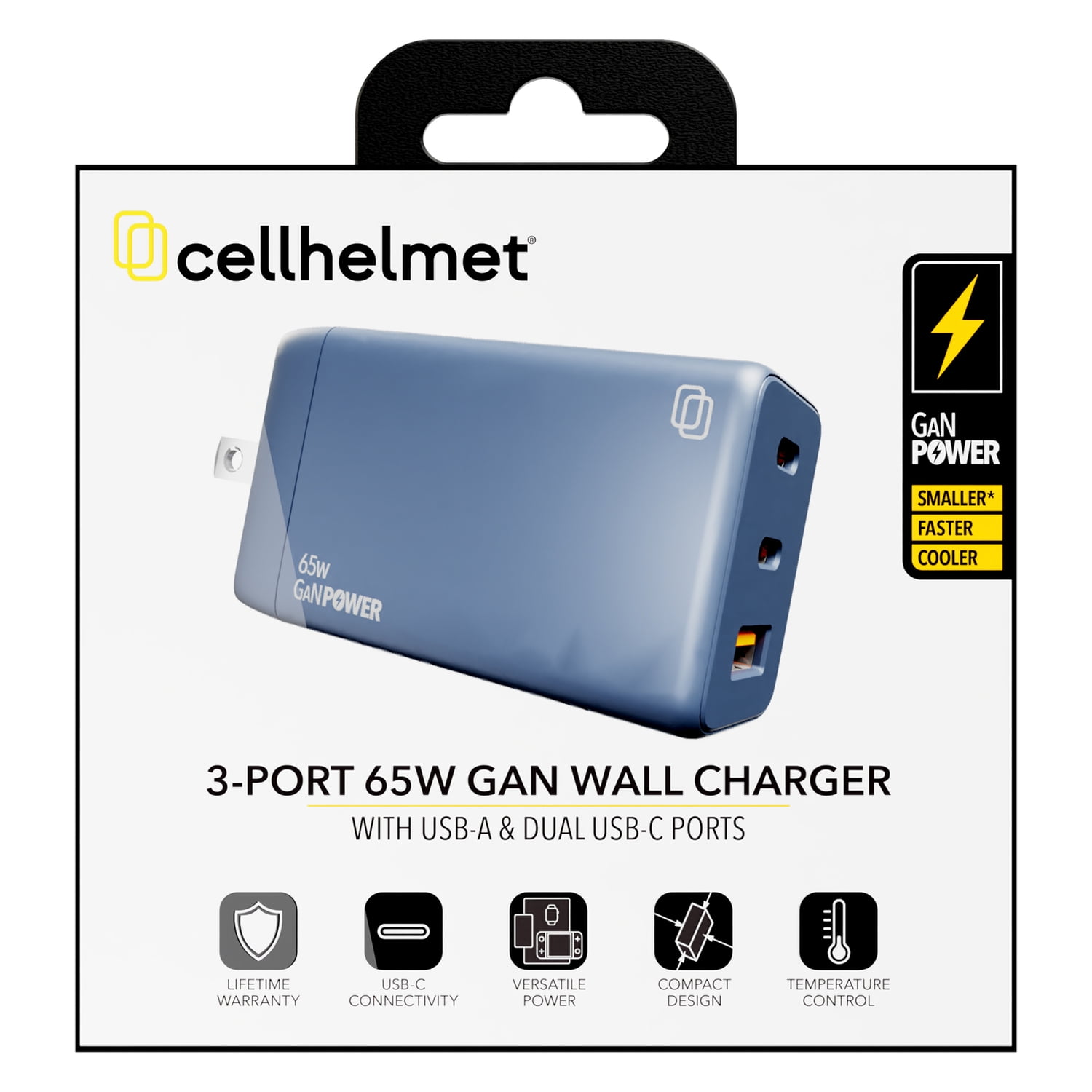 cellhelmet 3-Port 65-Watt USB-C and USB-A GaN Wall Charger