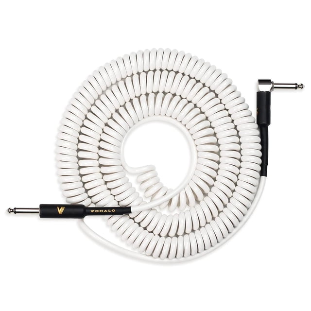 Cable de Guitarra VOHALO Blanco Rizado 10M 1/4 Pulgada Ángulo Recto a Recto