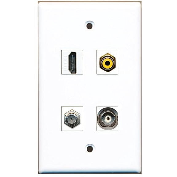 RiteAV - 1 Port HDMI 1 Port RCA Yellow 1 Port Coax Cable TV- F-Type 1 Port BNC Wall Plate