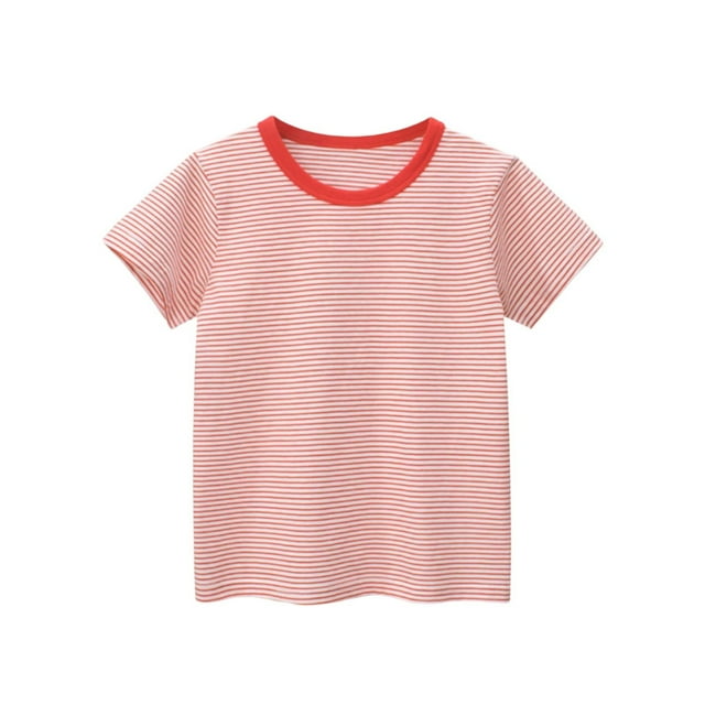 Zpanxa T-Shirts pour Garçons Été Col Rond Manches Courtes T-Shirt Rayé Haut Décontracté Polyvalent pour l'Extérieur en Coton 7-8 Ans