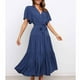 thumbnail image 3 of Gibobby Vestido Causal para Mujer de Verano Vestido de empalme de manga acampanada con cordones y cuello en V de color sólido de moda informal para mujer(Azul oscuro,M), 3 of 5