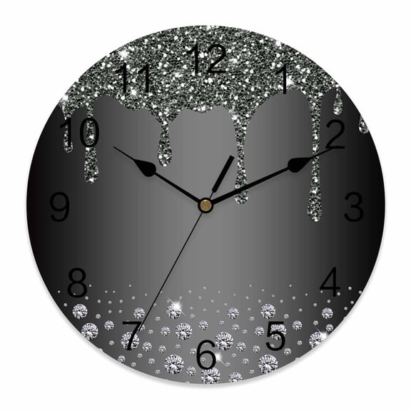 Wall Clock Black Diamond Clocks PVC Silent Non-Ticking Battery Operated Decorative Luxury Bling Water Drop Round Clock for Home Living Room Kitchen Bedroom Office School Wall Decor 10 Inch
